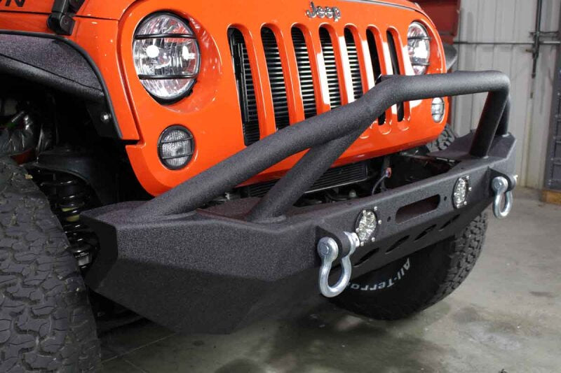 Fishbone Offroad 07-18 Jeep Wrangler Front Winch Bumper W/LEDs Full Width - Blk Texured Powdercoated